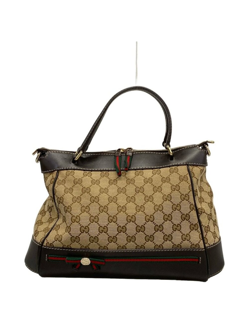 Gucci Handbag Mayfair GG Pattern Beige Dark Brown Multi Leather